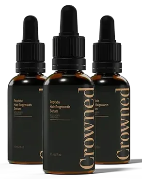 Three bottles of Crowned® Peptide Hair Regrowth Serum