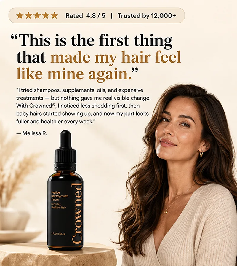 “This is the first thing that made my hair feel like mine again.” — Melissa R. Rated 4.8 / 5, trusted by 12,000+